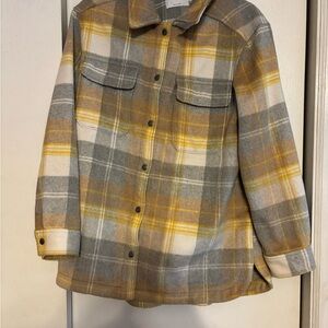 Old Navy Plaid Pea Coat - Yellow and Gray